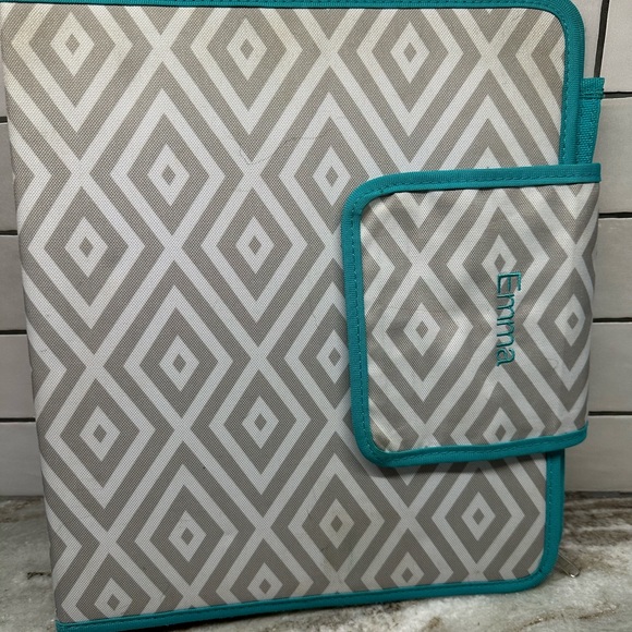 Pottery Barn PB Teen Gear-Up Gray Preppy Diamond Homework Holder Binder Emma - Picture 2 of 10